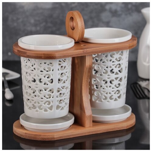 фото Набор подставок для столовых приборов "эстет", рисунок вензеля, 20х10х15 см 3613768 сима-ленд