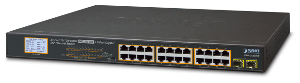 24-Port 10/100/1000T 802.3at PoE + 2-Port 1000SX SFP Gigabit Switch with LCD PoE Monitor (300W PoE Budget, Standard/VLAN/Extend mode)