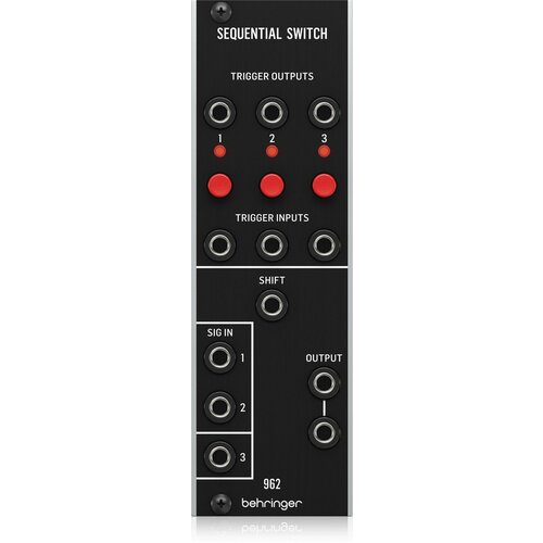 Behringer 962 SEQUENTIAL SWITCH модуль синтезатора: CV-мультиплексор, 3 входа, 3 выхода, формат Eurorack behringer 921b oscillator модуль синтезатора осцилятор 4 выхода под разные формы волны формат eurorack