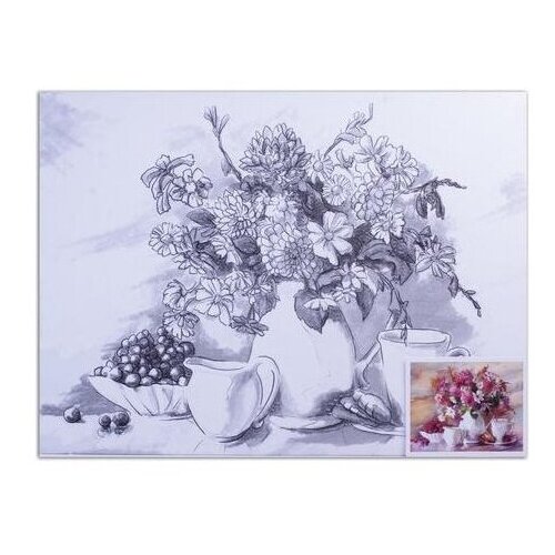 Холст на картоне с контуром BRAUBERG ART CLASSIC, цветы, 30х40см, грунтованный, 100% хлопок, 190625, 190625