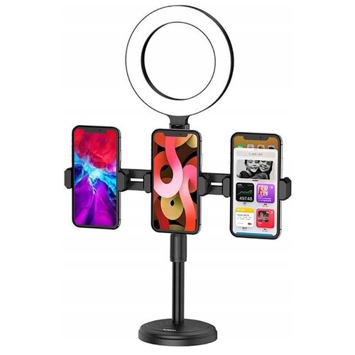 Настольная кольцевая селфи-лампа с держателем для 3х телефонов записи видео видеоблогов KAKUSIGA 179000₽