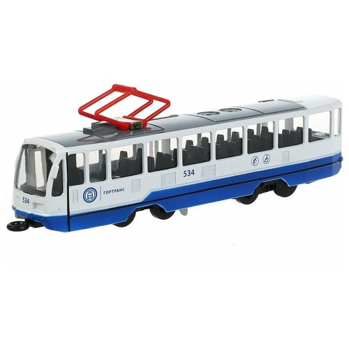 Технопарк Трамвай 18,5 см белый, свет, звук, металл ТRАМ71403-18SL-BUWH с 3 лет