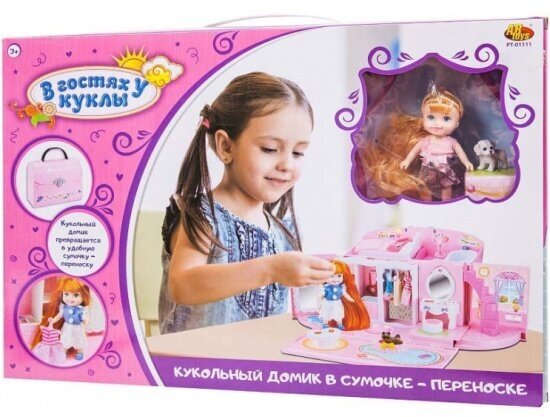 Игровой набор Abtoys В гостях у куклы. Дом кукольный в сумке-переноске с куклой и аксессуарами, PT-01111