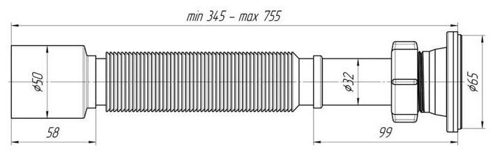 Гофросифон "АНИ" G205, 1 1/4" х 50 мм, для раковины, L= 345-755мм - фотография № 2