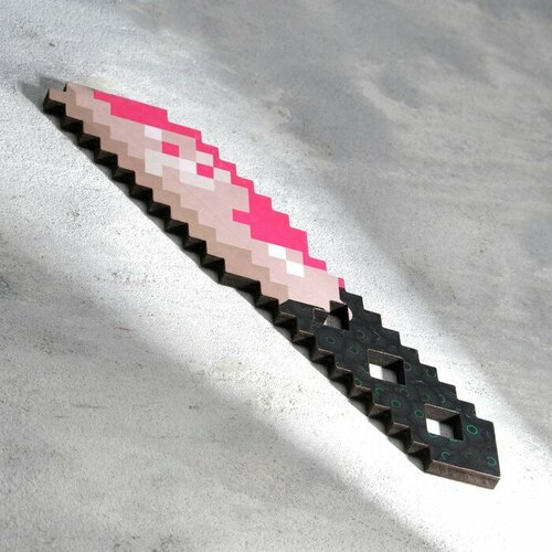 Деревянное детское оружие Дарим Красиво Сувенир деревянный Нож, 20 см, пиксельный, с розовым клинком