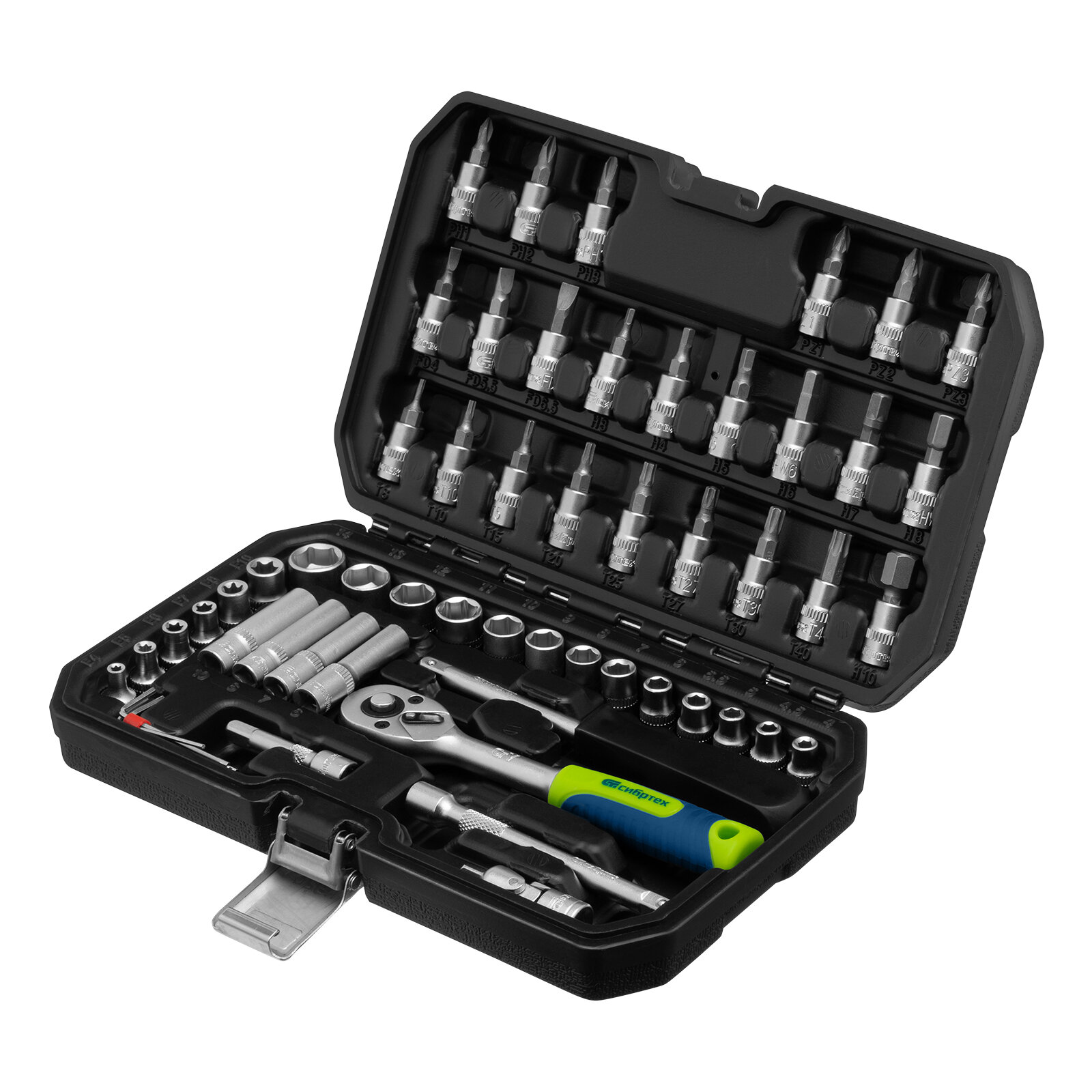 фото Набор инструментов Сибртех 1/4", пластиковый кейс 56 предметов 13399