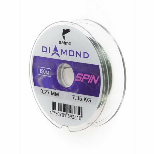 фото Леска монофильная diamond spin, диаметр 0.27 мм, тест 7.35 кг, 150 м, светло-зелёная, 10 шт. salmo