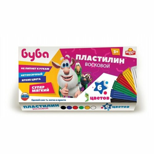 фото Пластилин восковой буба 6 цв (90 г) multiart mclv-55196-6-90-bb