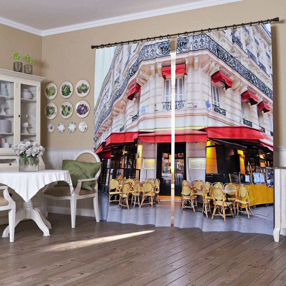 Фотошторы Уличное кафе в Париже Ш150xВ180 см. 2шт. Блэкаут на тесьме