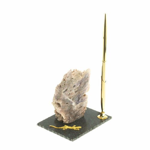 фото Подставка под ручку "скала" с камнем флюорит 124199 уральский сувенир