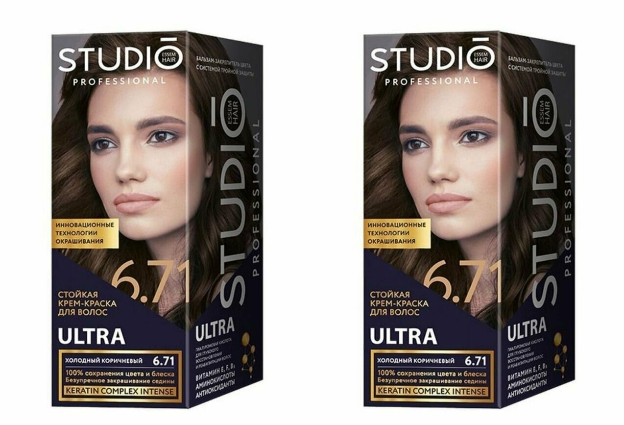 Professional Essem Hair Краска для волос STUDIO professional 6.71 Холодный коричневый для седых волос, 2 шт