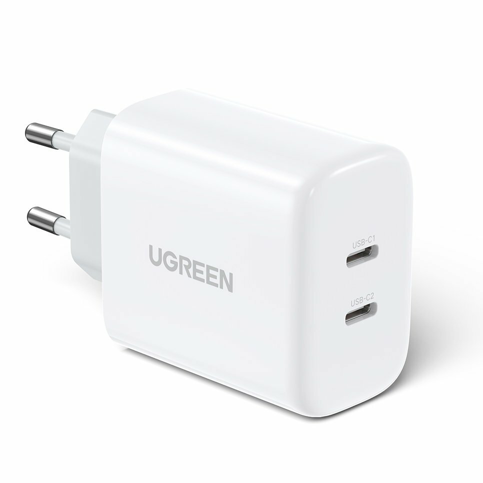 Сетевое зарядное устройство UGREEN CD243 (10343) USB-C+USB-C PD Fast Charger 40W EU. Цвет: белый