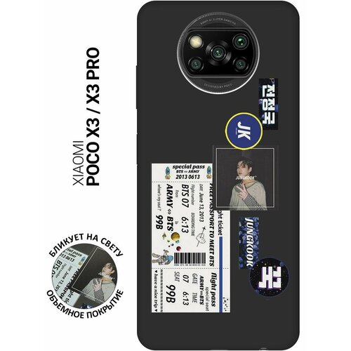 Матовый чехол BTS Stickers для Xiaomi Poco X3 / X3 Pro / Сяоми Поко Х3 / Х3 Про с 3D эффектом черный матовый чехол musical unicorn для xiaomi poco x3 x3 pro сяоми поко х3 х3 про с 3d эффектом розовый