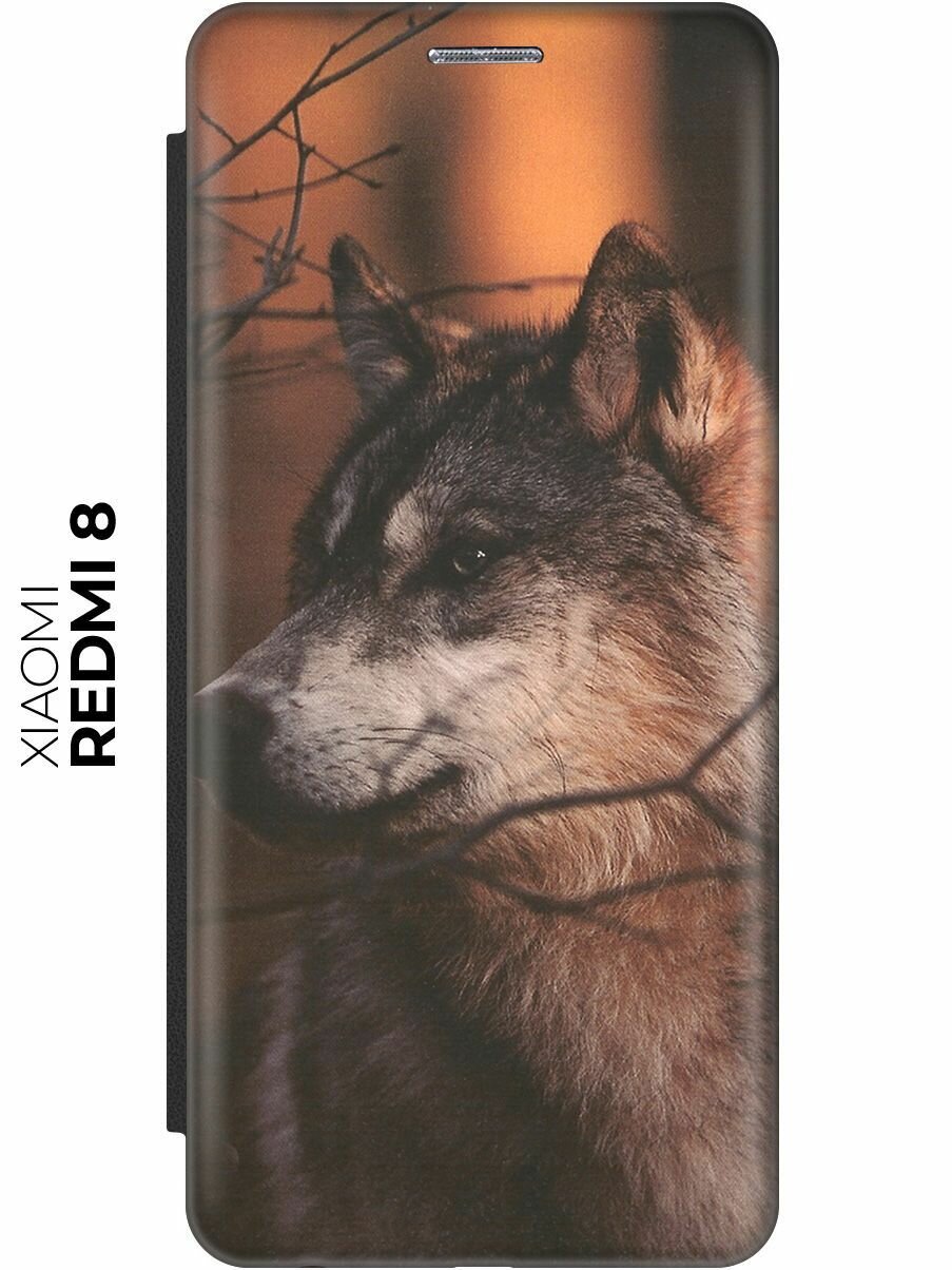 Чехол-книжка Красивый волк на Xiaomi Redmi 8 / Сяоми Редми 8 черный