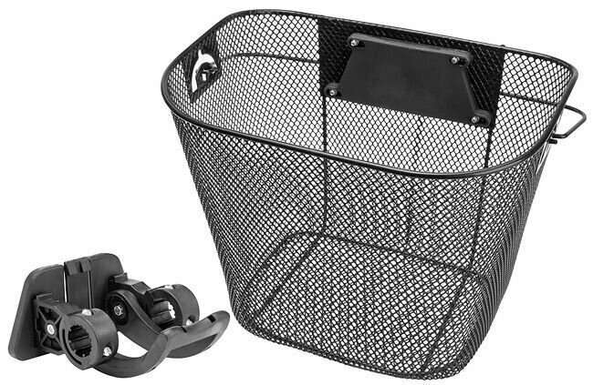 фото Велокорзина JL-285 передняя универсальная, сталь, черн, с быстросъём. креплением 22.2мм, с ручками NEW
