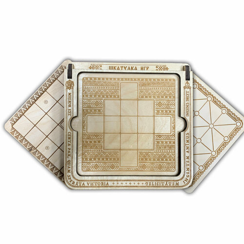 Шкатулка игр - сборник из 12 игр разных стран, народов и механик (Сиджа, Сига, Бобайл, О-пат-коно, Чоко, Алькерк, Фетаикс, Фанорона, Облава на зайца, Квеа, Ней-пат-коно, Ней джул гоно)