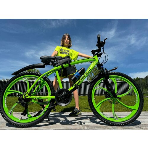 Велосипед Richiesto 24 колёса литые Алюминиевые диски Горный Взрослый Подростковый Спортивный салатовый 26100₽