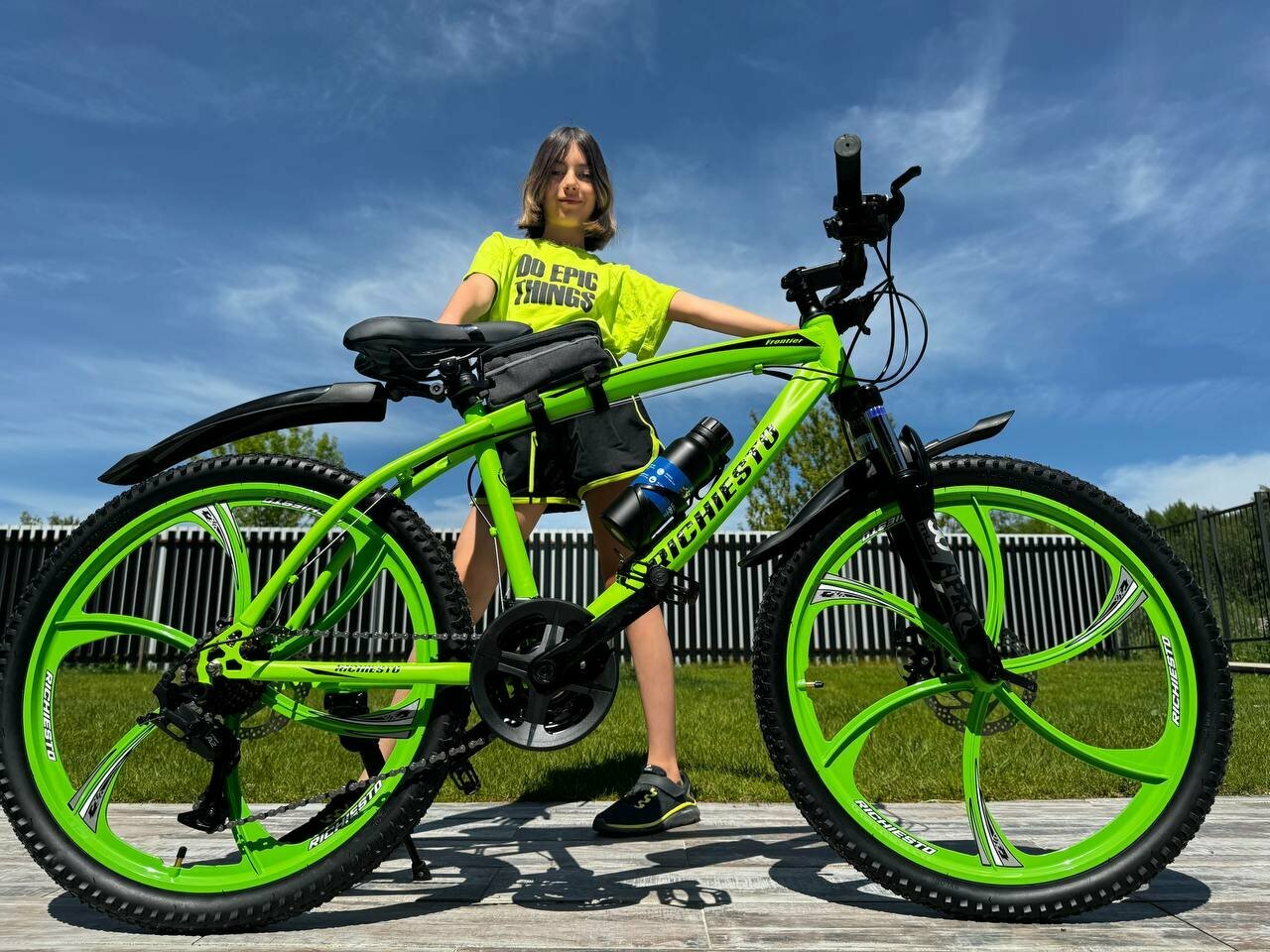 фото Велосипед Richiesto 24 колёса литые Алюминиевые диски Горный Взрослый Подростковый Спортивный, салатовый