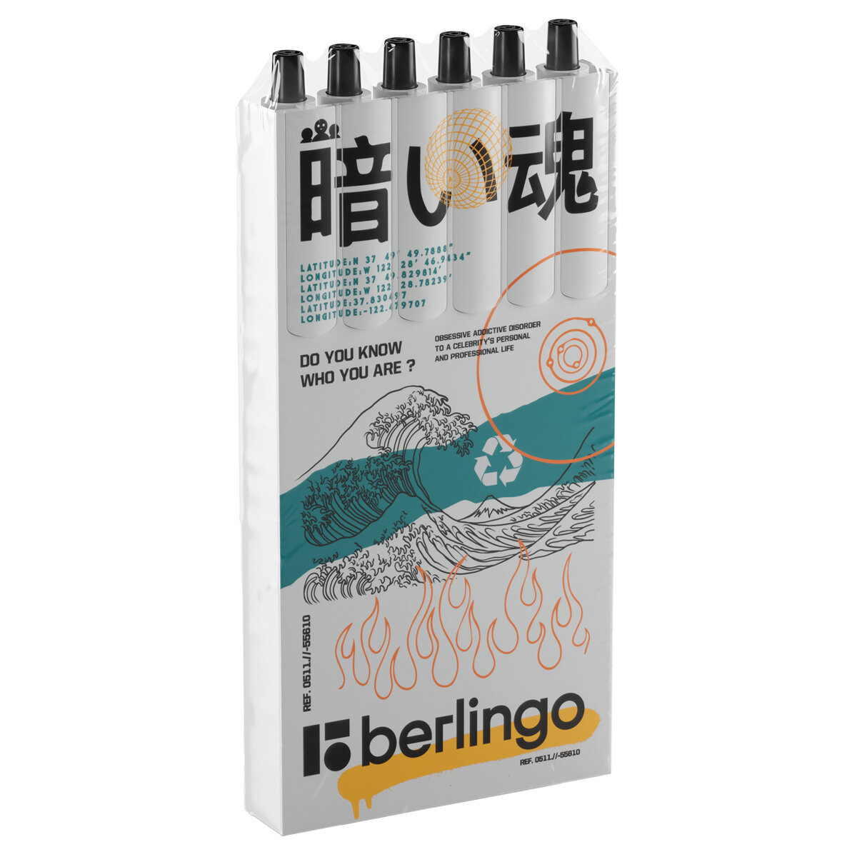 Ручка шариковая автоматическая Berlingo "Glyph" синяя, 0,7мм, грип, рисунок на корпусе, soft-touch, 6шт, пластиковый пенал