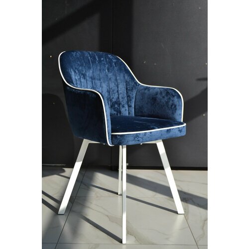 Стул Bagheria (Багерия) ткань Джес 02 синий с поворотным механизмом 360, опоры белый лофт, кресло интерьерное, ткань премиум, антивандальная.