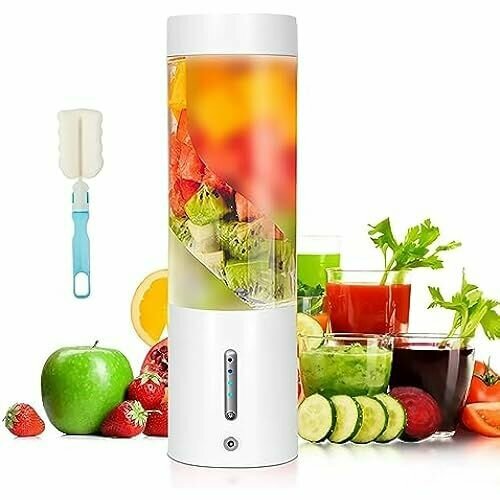 Блендер KMVIZI Smoothie Maker бутылка для смешивания свежевыжатого сока емкостью 450 мл с перезаряжаемым мини-блендером с 6 острыми лезвиями емкостью 4000 мАч и силиконовой трубочкой подходит для путешествий для домашнего использования белый 1162700₽