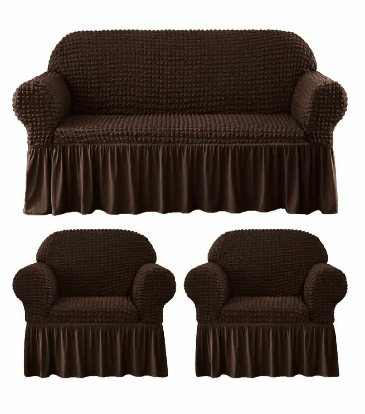 Универсальный чехол для мебели на диван и 2 кресла с оборкой