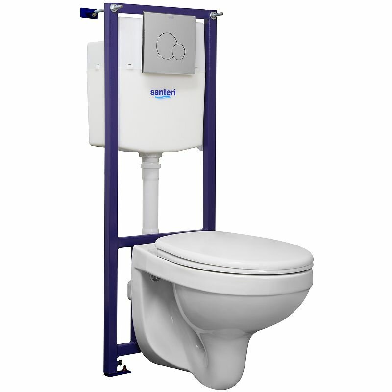 фото Комплект унитаза с инсталляцией Santeri Альфа 1.3815.9. S00.00B.0 с сиденьем и клавишей смыва Хром