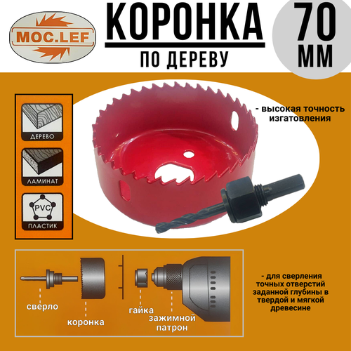 Коронка 70мм по твердой и мягкой древесинеламинатпластик MOCLEF 350₽