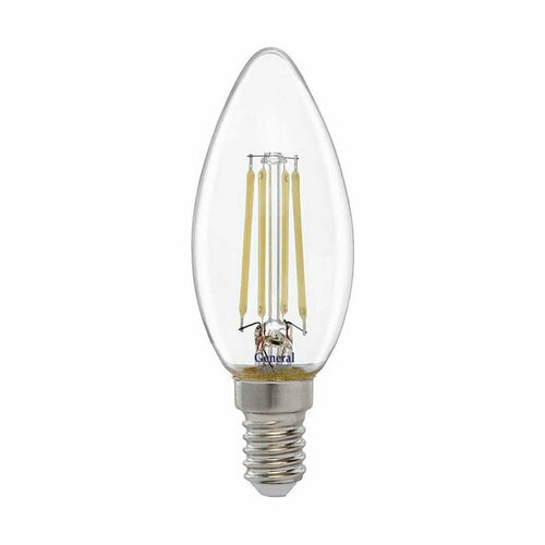 фото Светодиодная лампа general lighting systems филамент прозрачный e14 12вт 230в 910лм 2700к теплый белый свет свеча glden-cs-12-230-e14-2700 660325