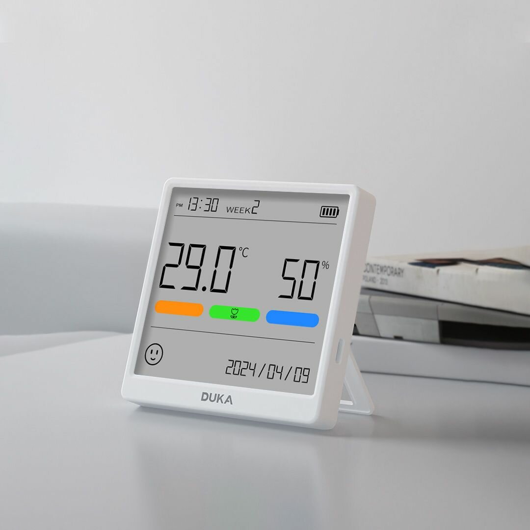 Метеостанции Xiaomi Термогигрометр ATuMan "Duka", беспроводной, белый, с часами, крепление на стену