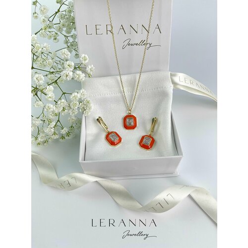 Комплект бижутерии LERANNA, кристалл, размер колье/цепочки 45 см, терракотовый