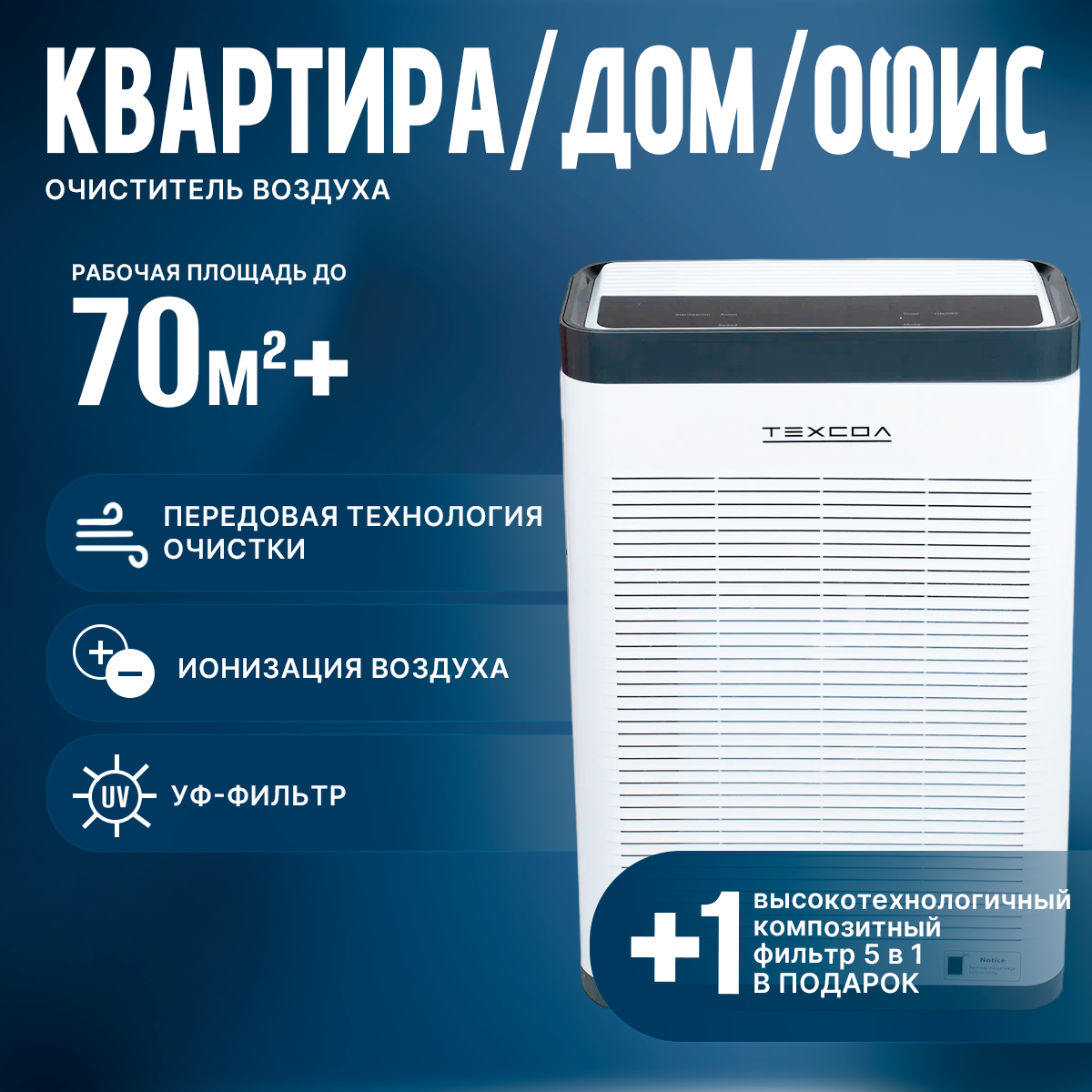 Очиститель воздуха от пыли и аллергенов с ионизатором и УФлампой