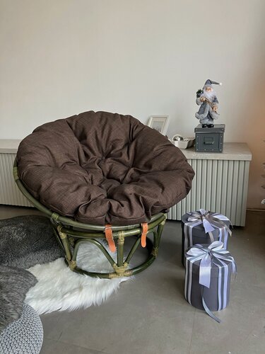 Изображение товара Кресло Папасан из натурального ротанга 23/01Е, диаметр 85 см, с коричневой подушкой, цвет олива