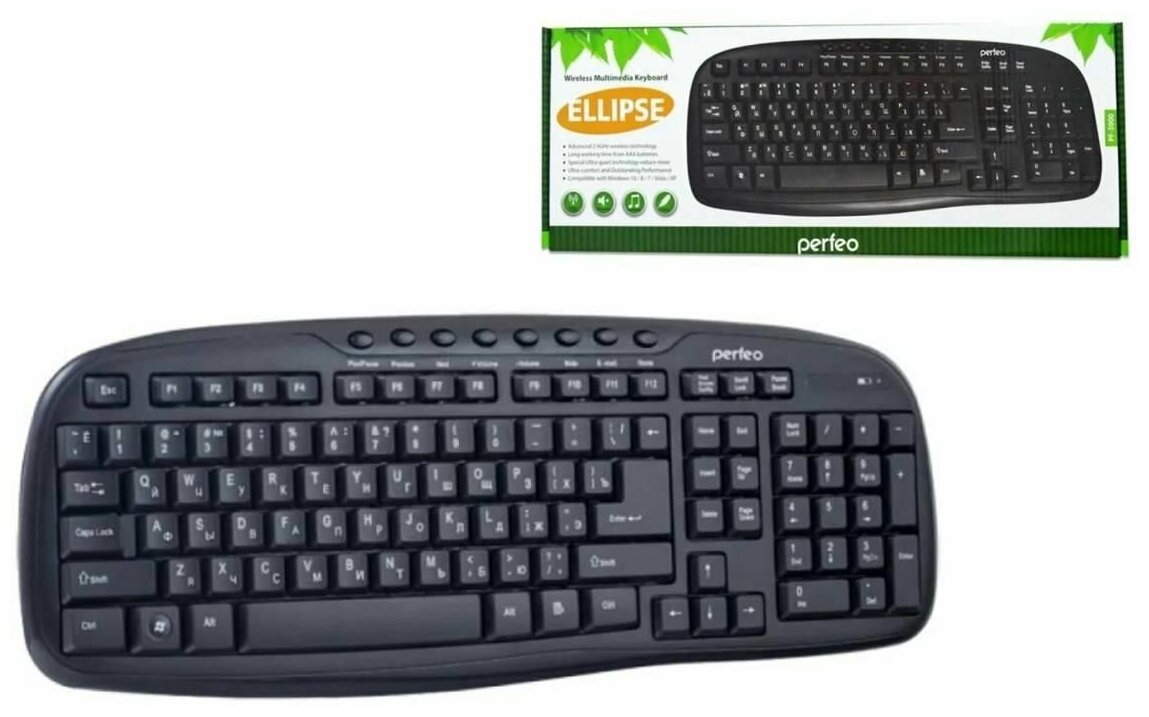 Клавиатура беспроводная Perfeo ELLIPS PF-5192 черная