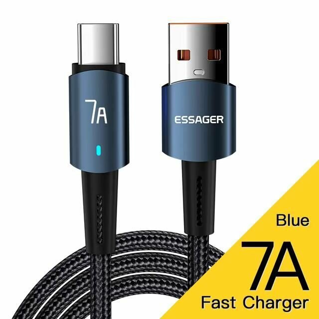 Кабель Essager 7A USB - Type-C для iPhone 16 Pro Max 100 Вт, шнур USB-C для быстрой зарядки Xiaomi Huawei Honor OPPO Oneplus 1 метр