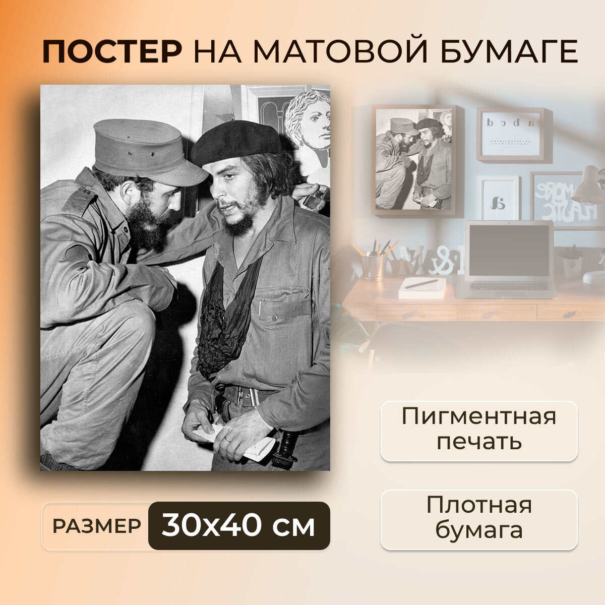 Постер, плакат на бумаге / Че Гевара и Фидель Кастро / Размер 30 x 40 см