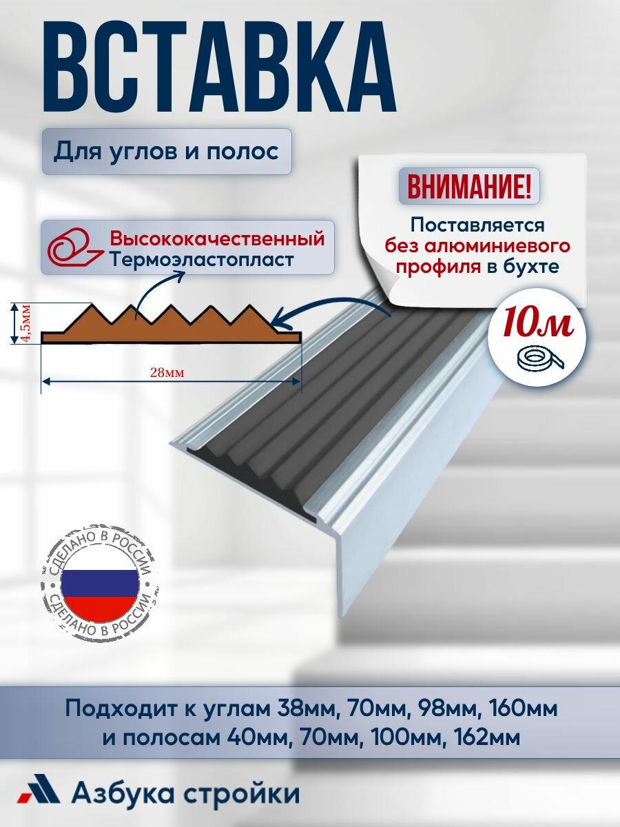 Вставка 28мм*4,5мм в алюминиевый угол-порог и алюминиевую полосу 10м, черный