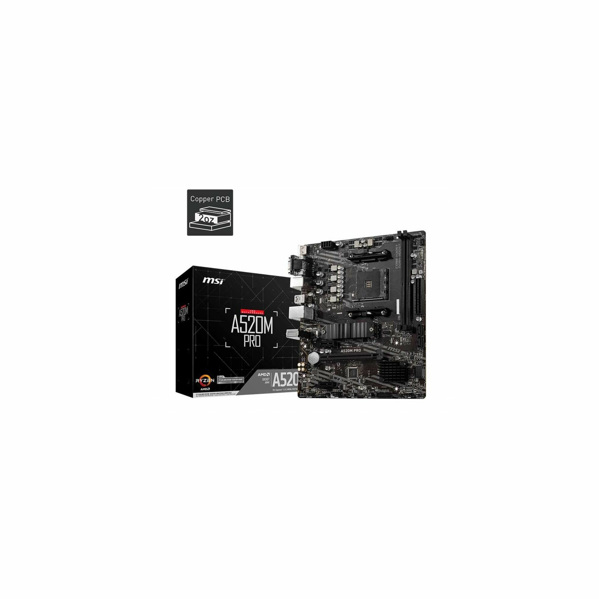 Материнская плата MSI A520M PRO Soc-AM4 AMD A520 2xDDR4 mATX AC 97 8ch(7.1) GbLAN RAID+VGA+HDMI+DP — фото 1