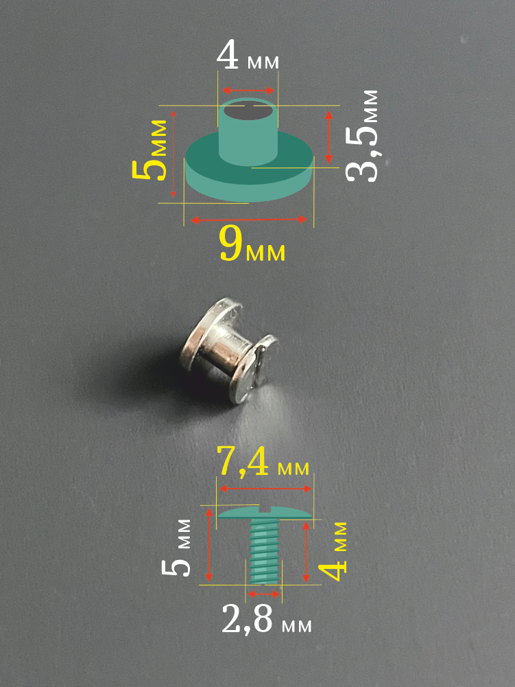 Винт ременной 9х5 мм, болт для ремня, винт Чикаго 5 мм, серебристый, 10шт. — фото 1