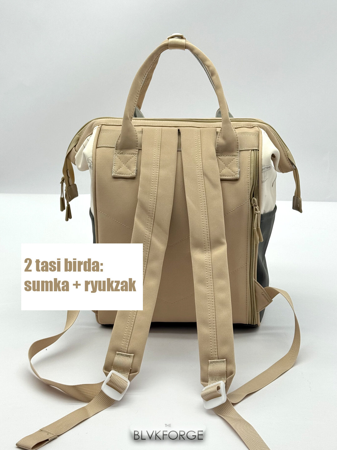 Сумка-рюкзак  Сумка-рюкзак для мам, с полужестким каркасом, фактура матовая, гладкая, оливковый — фото 1