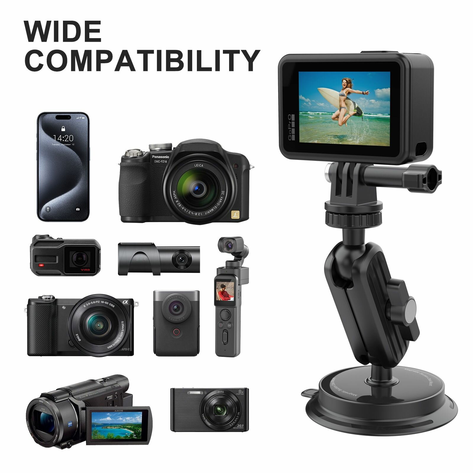 Магнитное крепления с Magic arm для телефона insta360 x4/x3, GoPro, Pocket 3 — фото 1