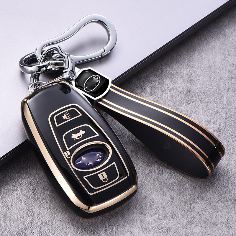 Автомобильный чехол для ключа с золотой отделкой и золотой пряжкой для Subaru XV Forester Legacy Outback BRZ - Черный