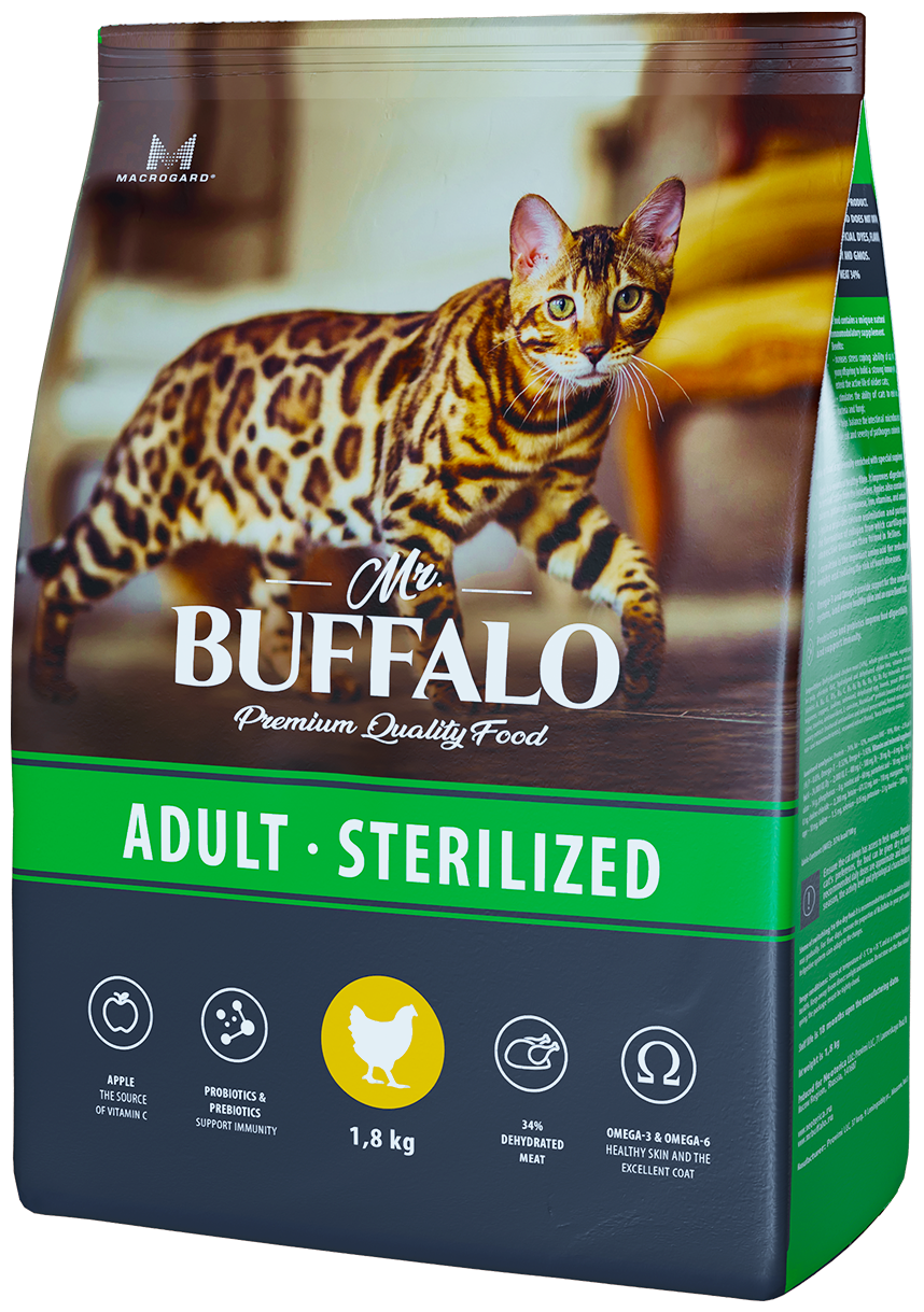 Mr.Buffalo Sterilized Корм для кошек курица 1,8кг