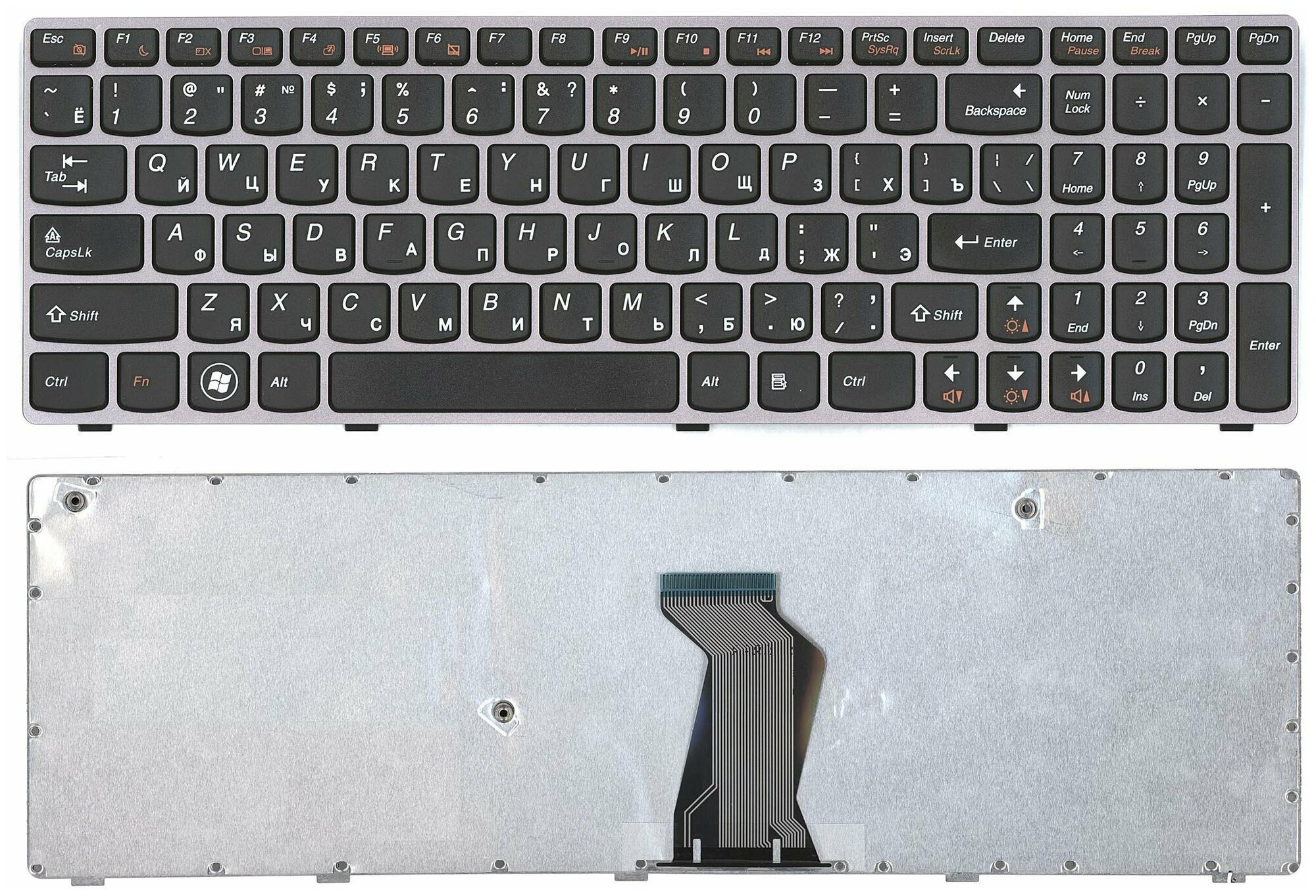 Клавиатура keyboard 25-011910 для ноутбука Lenovo IdeaPad B570 B575 B580 B590 V570 V570C V570CA черная с серой рамкой 1564₽