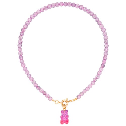 Бусы женские из натурального камня сахарный сиреневый кварц с подвеской в форме мишки STREKOZA COLLECTION