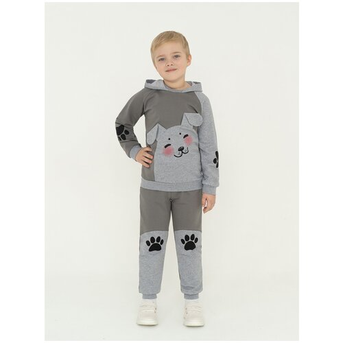 фото Костюм детский 746, утенок, размер 56(рост 98 см) серый_меланж_панда (толстовка с капюшоном и брюки)