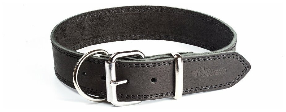 Ошейник кожаный для собак GRIPALLE Дакс , натуральная кожа, стальная фурнитура, размер: ширина 40 мм, длина 65 см, цвет черный, - фотография № 3