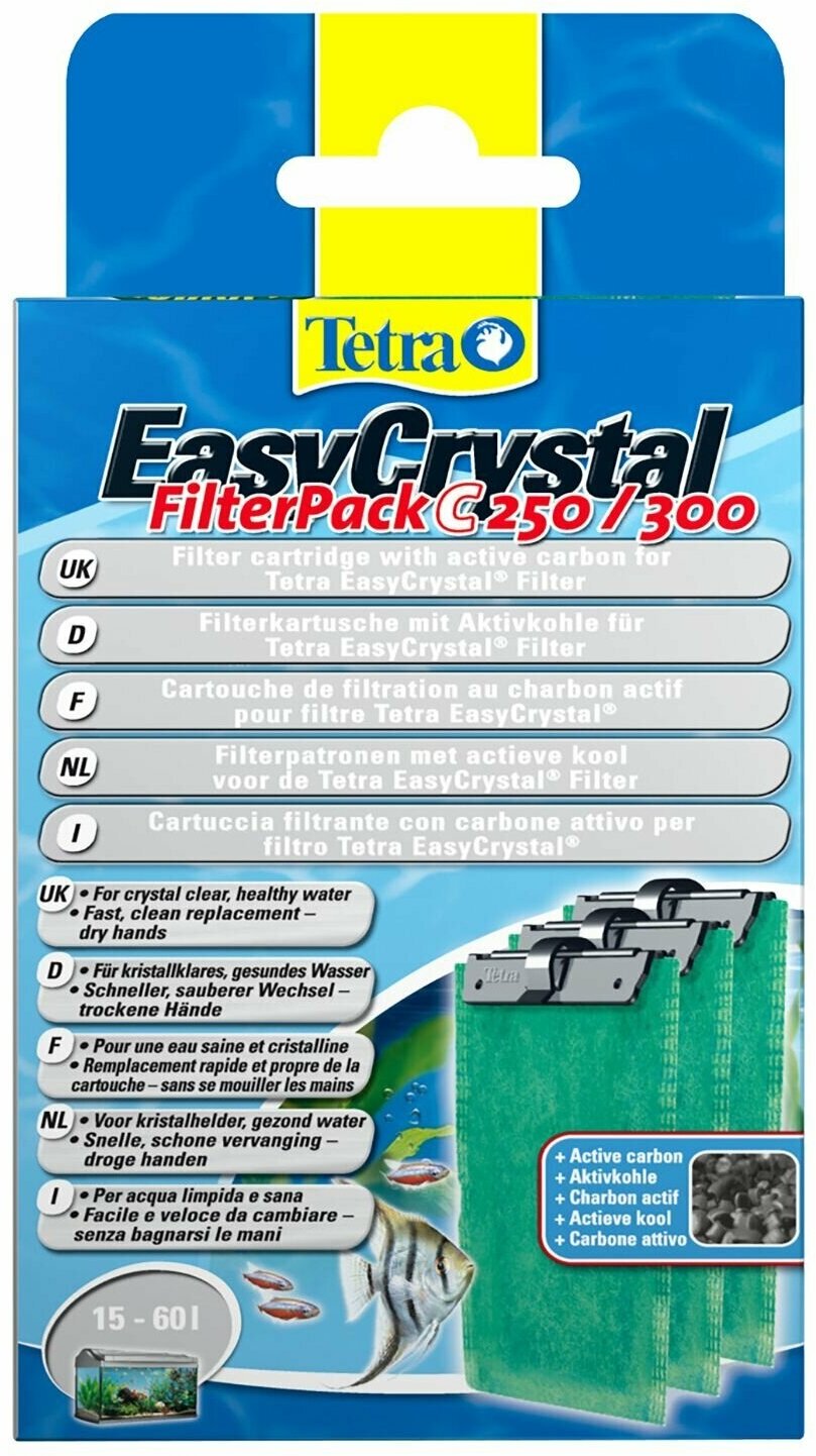 Tetra EasyCrystal FilterPack C250/300 фильтрующие картриджи с углем для внутренних фильтров EasyCrystal 250/300 3 шт.