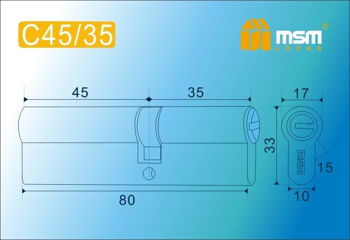 Цилиндровый механизм MSM C 80 mm (45/35) SN, ключ-ключ