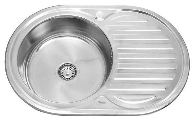 Мойка кухонная из нержавеющей стали SinkLight, врезная, 77x50см, матовая, овальная, 1 чаша